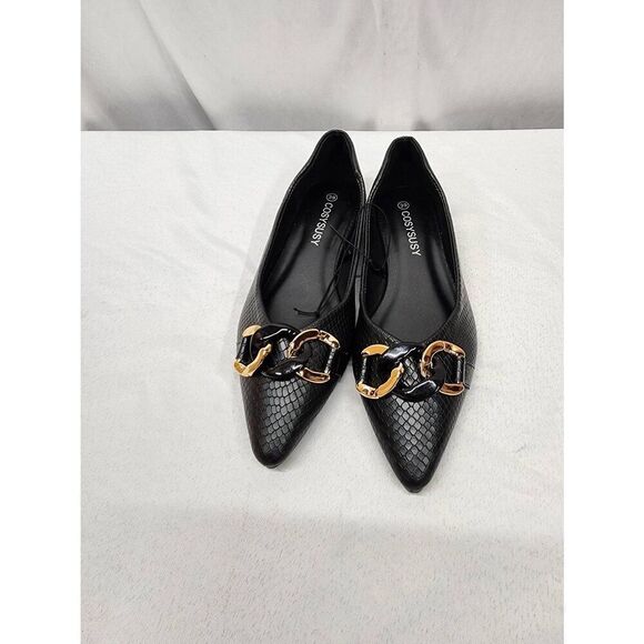 Women's Size 8.5 Ballet Flat Shoes Pointed Toe Slip On Snake Skin Embossed Vegan - Picture 6 of 8